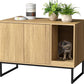 Cat Litter Box Enclosure, Fluted Hidden Litter Box Furniture with Scratch Pad and Metal Legs, Modern Enclosed Cat Cabinet, 31.5 x 17.7 x 21.7 Inches Indoor Pet House for Living Room, Washroom, Natural
