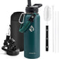 Insulated Water Bottle 40 oz, Triple Wall Vacuum Stainless Steel (Cold for 48 Hrs), Leak Proof & Non-BPA, Modern Water Flask Jug with Paracord Handle & Straw Spout Lids, Dark Green