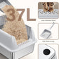 Cat Litter Box Stainless Steel XL with Lid, Enclosed Metal Extra Large Litter Box Pan High Sided with Scoop for Big Cats, Non-Sticky, Anti-Urine Leakage, Easy Cleaning
