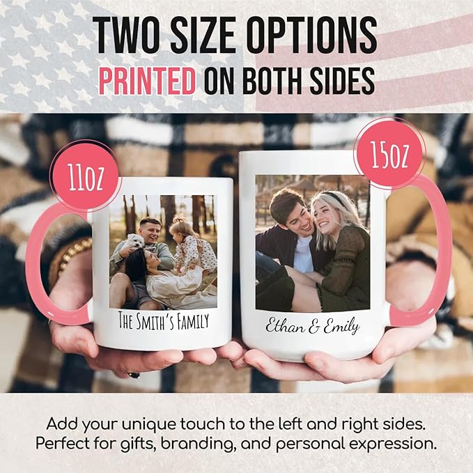 Ship Next Day Custom Mug Design Your Own Photo Text Personalized Picture Gifts for Women Men Customized Gift Idea Personalized Coffee Mugs 11oz Pink Handle