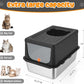 Litter Box with Lid, Stainless Steel Litter Box XL, 14" H Metal Cat Box with High Sides Wall Enclosure, Cat Pan, Non-Sticky, Easy Clean, Anti-Leakage, Black