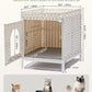 Cat Litter Box Enclosure Hidden Litter Box Furniture with Metal Heightened Feet, Rattan Handwoven Cat House with Litter Mat, Hidden Litter Box Furniture for Bedroom Living Room White