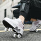Roller Skate Shoes for Women Four Rounds Children's Roller Skates Shoes That Turn into Rollerskates Sneakers Outdoor Light Shoes with Wheels for Girls/Boys