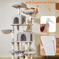 Taoqimiao Cat Tree, 71.7-Inch Cat Tower for Indoor Cats, Plush Multi-Level Cat Condo with 13 Scratching Posts, 2 Perches, 2 Caves, Hammock, 2 Pompoms,Light Gray MS013LW