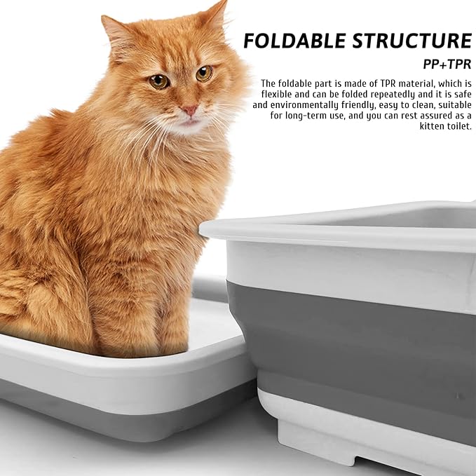Fhiny 2PCS Open Cat Litter Box, Kitten Potty Pan Semi-Enclosed Foldable Waterproof Travel Toilet Low Entrance for Indoor Cats Small Pet Kitty Rabbit Supplies Easy to Clean and Assemble