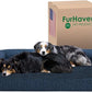 Furhaven Cooling Gel Dog Bed for Large Dogs w/ Removable Bolsters & Washable Cover, For Dogs Up to 125 lbs - Plush & Almond Print L Shaped Chaise - Blue Almonds, Jumbo Plus/XXL