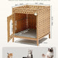 Cat Litter Box Enclosure Hidden Litter Box Furniture with Metal Heightened Feet, Rattan Handwoven Cat House with Litter Mat, Hidden Litter Box Furniture for Bedroom Living Room Natural