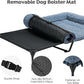 Veehoo Cooling Elevated Dog Bed Add Removable Deluxe Rose Plush Bolster Cushion Mat, 53" x 33" Washable Dog Couch Bed, Raised Pet Cot with Breathable Teslin Mesh, No-Slip Feet, Haze Blue, CWC2439B