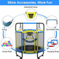 YORIN Trampoline for Kids 66'' 60'' 55'' Toddler Mini Small Trampoline Outdoor Indoor Trampoline W Basketball Hoop, Swing, Adjustable Gymnastics Bar, Gift for Baby, Toddlers & Kids