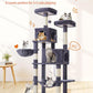 Taoqimiao Cat Tree, 66.2-Inch Cat Tower for Indoor Cats, Plush Multi-Level Cat Condo with 7 Scratching Posts, 2 Perches, 2 Caves, Hammock, 2 Pompoms, Smoky Gray MS013G