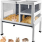 2-Story Guinea Pig Cage with Stand, Indoor Wooden Hamster Cage with Ramp, Pull-Out Tray, Hideout & Platform, Acrylic Transparent Small Animal Habitat for Chinchillas, Ferrets, Hedgehogs,Grey