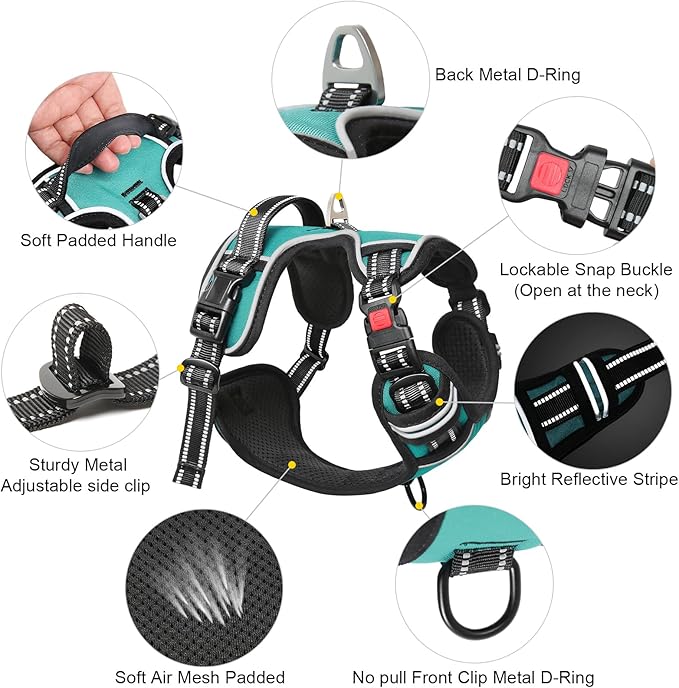 Timos Dog Harness,NO Need Go Over Dogs Head 3 Snap Buckles Pet Harness with 2 Leash Clips,Adjustable Soft Padded No-Pull,Reflective No-ChokeOxford Vest for Small Medium Large Dogs,X-Large (Pack of 1)