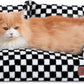 Hollypet Fluffy Plush Dog Cat Pet Couch Soft Calming Sofa Bed for Medium Small Cats and Dogs, Black and White