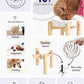 Ceramic Elevated Slow Feeder Dog Bowl - 0.6 Cup Puzzle Feeder with Wooden Stand for Small Breeds, White Pet Dish