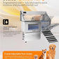 polimo Dog Washing Station with Dryer & LED, Professional Stainless Steel Grooming Tub, Dog Bathtub for Large, Medium & Small Dog, w/Window, Ramp, Drawer, Floor Grate &Fauct （Right RAMP & Dryer, 50"）