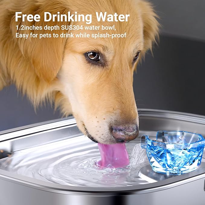 Stainless Steel Dog Water Fountain,3 Gallon Large Pet Water Fountains for Dogs and Cats, 11L /386oz Dog Water Bowl Dispenser w/Filter Drinking Bowls Indoor, Cat Founatin Quiet Pump, Easy to Use
