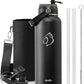 BUZIO 40oz Insulated Water Bottle, Triple Wall Vacuum Stainless Steel Water Flask with 2 lids, Lead-Free BPA-Free Straw Lid Sports Canteen Jug, Cold 48H & Hot 24H- Black