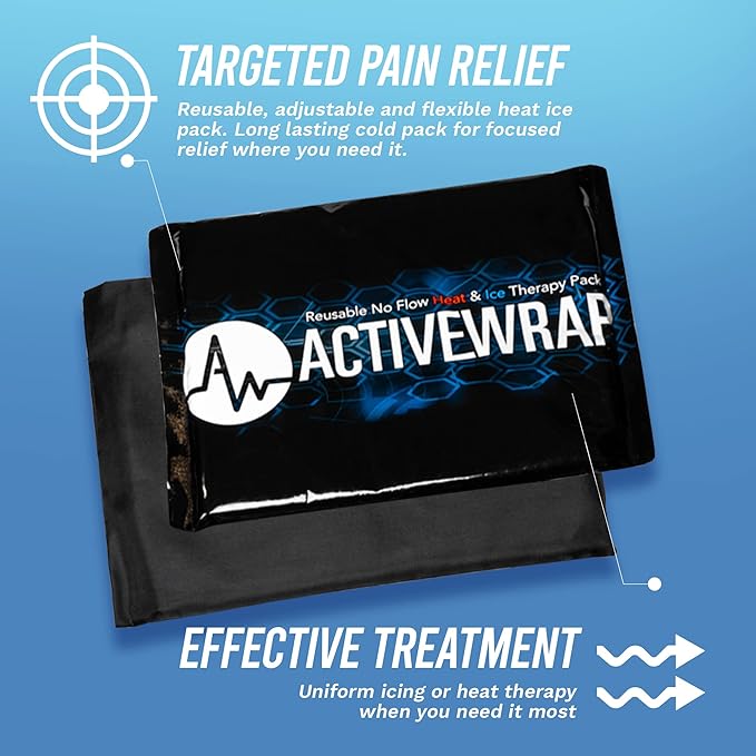 ActiveWrap - Ice Pack for Injuries Reusable Gel Packs, Hot Cold Packs First Aid, Pain Management, Injury Recovery, Ice Compress with Individual Pack Covers, Elbow, Medium, 6 x 9 inches