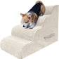 PAWSCART Dog Stairs for Small Dogs and Cats, 4-Step Dog Steps for Bed, 19.6" H Pet Stairs for High Bed, Pet Ramp for Couch, Sofa, Non-Slip Surface Removable Washable Cover, Beige