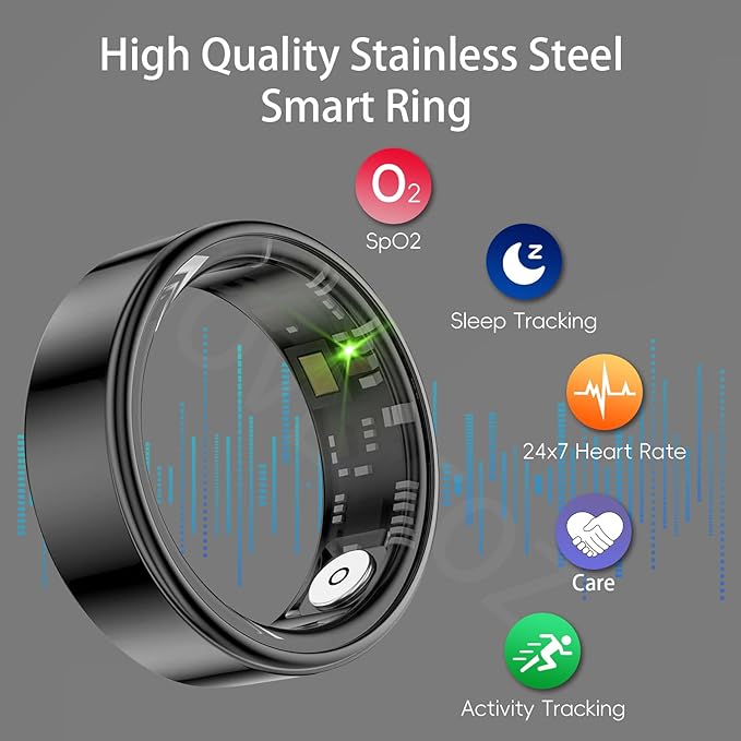 Smart Ring Health Tracker, Fitness Sleep and Heart Rate Monitor Smart Ring, Waterproof Bluetooth Fitness Tracker Ring IPX68 Waterproof (Black, 10)