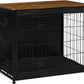 DWANTON Dog Crate Furniture with Cushion, Wooden Kennel Table with Double Doors, Indoor Dog House, Medium Size, 32.5" L, Black+Warm Brown