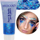 MEICOLY Blue Face Body Glitter,Halloween Face Glitter Gel,Festival Rave Accessories,Patriotic Veterans Day Independence Day 4th of July Pride Face Paint Makeup,Sparkling Mermaid Body Glitter for Women