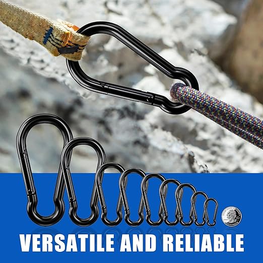 KINLINK 25 Pack Black Carabiner Clip, 1.57 inch Heavy Duty Spring Snap Hook, Small Caribeener Clips for Outdoor Camping, Swing Set, Hammock, Hiking Travel, Fishing, Quick Link Keychain
