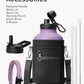 64 oz Insulated Water Bottle,Half Gallon Water Flask Stainless Steel Vacuum, Cold for 48 Hrs,BPA-Free & Leakproof -with Paracord Handle, Strap,Straw Spout Lids,Large Jug for Gym,Purple