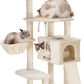 Heybly Cat Tree, Cat Tower for Indoor Cats with Scratching Board, Multi-Level Cat Furniture Condo with Feeding Bowl, Beige HCT010M