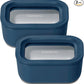 Caraway 2pc Glass Food Storage Set - 2.6 Cup Food Containers (2) - Non-Toxic Ceramic-Coated Glass - Air Release Technology - Compact & Stackable Design - Navy