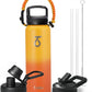 Trebo 40oz Water Bottle with 3 Lid and handle, Vacuum Insulated Stainless Steel Metal Outdoor Leakproof BPA-Free Flask, Keep Cold 48 Hours Water Jug, Best Gift for Men Women Holiday, Orange
