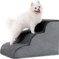 MIHIKK Dog Stairs Ramp, Curved 3-Step Dog Steps for Small Dogs and Cats, Pet Stairs for High Beds and Couch with Anti-Slip Washable Cover and Durable High Density Foam, Dark Grey