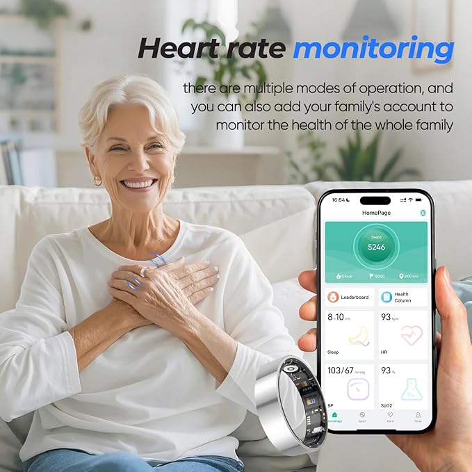 Smart Ring with Sleep Apnea Monitoring, No APP Subscription, 10-Day Battery Life, Stress/Heart Rate/Women's Health Tracker, Android & iOS Compatible (Rose Gold, 7)