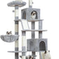 Cat Tree for Indoor Cats, 71'' (180cm) Multi-Level Cat Tower for Large Adult, Sturdy Cat Tree House with 2 Scratching Boards 7 Posts, 2 Plush Perches/Condos, Hammock, Light Gray GCT032W