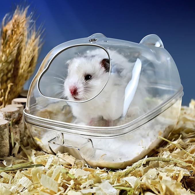 Hamster Bathtub,Hamster Bathroom,Small Animal Habitat Décor,Sand Bath Container Transparent Beds,Hamster Bed,Ice Bathtub,Sleep Pad Nest,Sand Bath Box for Cage Accessories（M）
