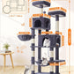 Taoqimiao Cat Tree, 66.2-Inch Cat Tower for Indoor Cats, Plush Multi-Level Cat Condo with 7 Scratching Posts, 2 Perches, 2 Caves, Hammock, 2 Pompoms, Smoky Gray MS013G