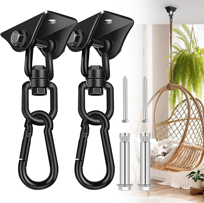 Hammock Hanging Kit 2 Pack, Porch Swing Hanging Kit 1200 Lb Capacity, Hammock Ceiling Hooks Heavy Duty 360°Rotating Hanging Swing Chair Hardware for Hammock Chair Stand, Porch, Yoga, Gym