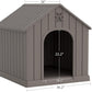 Large Dog House Outdoor Indoor for Medium Large Dogs, Durable Plastic Waterproof Doghouse with Air Vents and Elevated Floor, Easy Clean and Assemble (Grey, 36.2''L×38''W×38''H)
