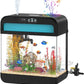 Fish Tank 2.2 Gallon Fish Aquarium with Music Humidifier 7 Color Auto-Looping Light Adjustable Water Pump with Filtration & Aeration & Circulation, Temperature Display, Bottom Water Changer