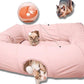 XxingSheep 4 Ways Shuttled XL Cat Tunnel Bed for Indoor Cats Peekaboo Cat Cave Donut with Cool Mat (Pink)