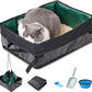 Travel Litter Box for Cats, Foldable Portable Litter Box, Leak Proof Cat Travel Carrier with Kitty Litter Scoop Bowl, Collapsible Waterproof Odor Free Easy Carrier for Car Outdoor