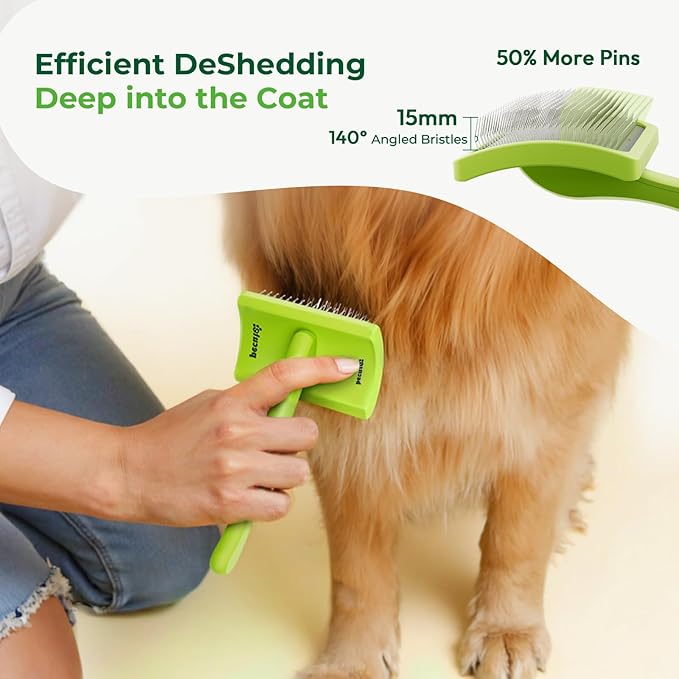 Pecute Slicker Brush for Dogs Cats with Air-Cushion and Soft Pins, Dog Brush for Shedding Massaging Grooming, Lightweight Cat Brush with Pet Comb, Gently Removes Loose Fur Undercoat