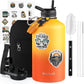 One Gallon Water Bottle Insulated with DIY Stickers, Triple Wall Vacuum Cold for 48 Hrs Leak-proof Non-BPA, 128oz Large Sports Stainless Steel Water Jug with Paracord Handle Straw Spout Lids