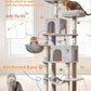 Taoqimiao Large Cat Tree，73-Inch Cat Tree Tower with 9 Scratching Posts for Indoor Cats, 2 Large Cat Condo with Hammock, Hanging Basket, 2 Extended Platform, Light Gray MS013XLW