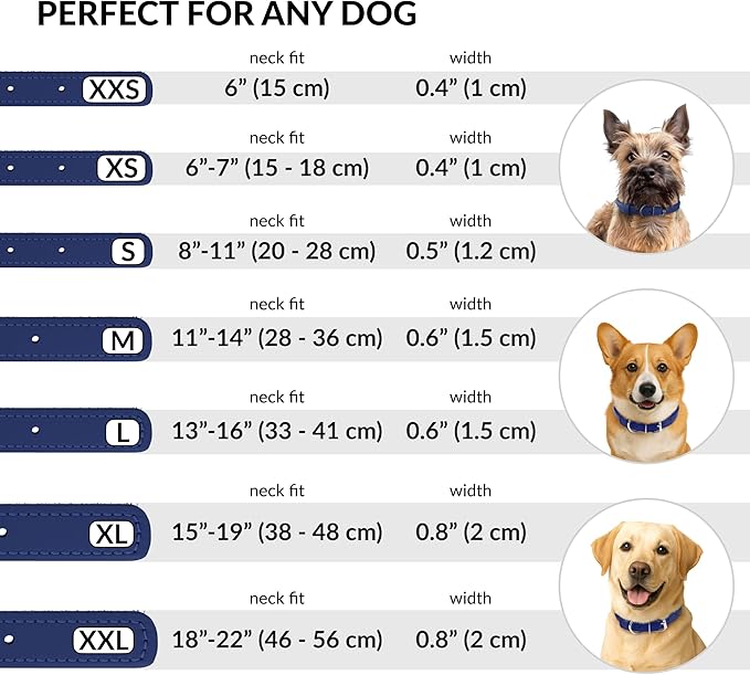 CollarDirect Rolled Leather Dog Collar, Soft Padded Round Puppy Collar, Handmade Genuine Leather Collar Dog Small Large Cat Collars 13 Colors (6-7 Inch, Deep Blue Textured)