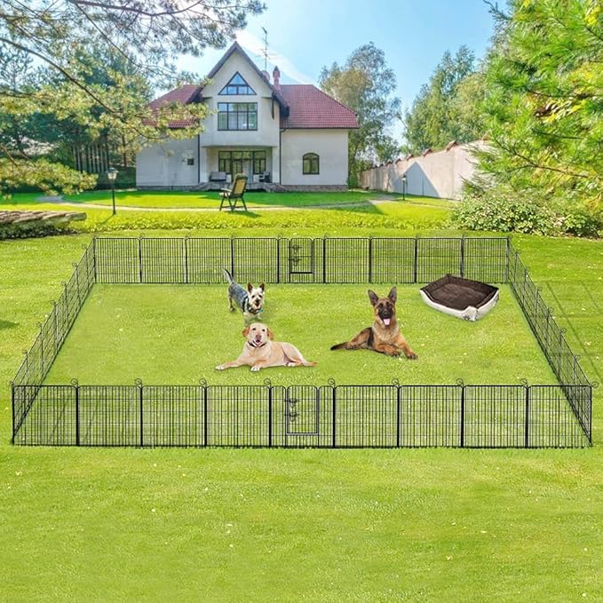 BestPet Dog Playpen Indoor 32 inch 32 Panels Metal Dog Pen Pet Dog Fence Outdoor Exercise Pen with Doors,Pet Puppy Playpen for RV Camping Yard, Black