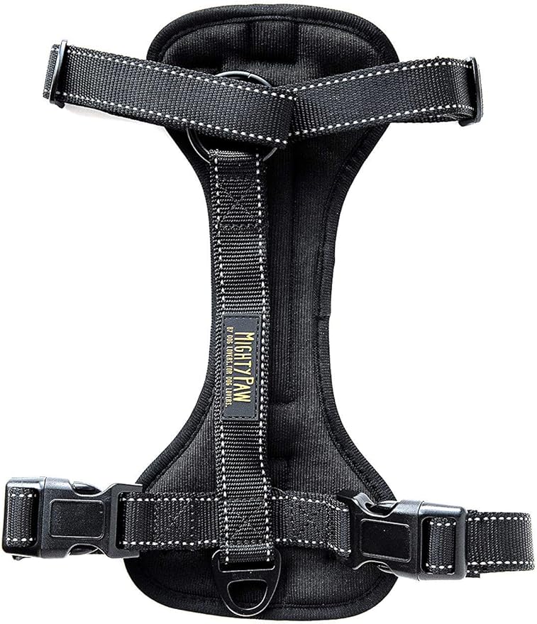 Mighty Paw Dog Car Harness - Vehicle Safety Gear - 2 Leash Attachment - Adjustable Straps - Reflective Stitching - Soft Padding - Standard Harness Functionality - No Pull Front Leash Attachment - S