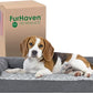 Furhaven Cooling Gel Dog Bed for Medium/Small Dogs w/ Removable Bolsters & Washable Cover, For Dogs Up to 35 lbs - Two-Tone Plush Faux Fur & Suede L Shaped Chaise - Stone Gray, Medium