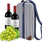 ALLCAMP Wine Tote Bag with Cooler Compartment，Picnic Set Carrying Two Sets of Tableware（Blue Stripe）