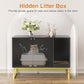 Cat Litter Box Enclosure, Fluted Hidden Litter Box Furniture with Scratch Pad and Metal Legs, Modern Enclosed Cat Cabinet, 31.5 x 17.7 x 21.7 Inches Indoor Pet House for Living Room, Washroom, Black